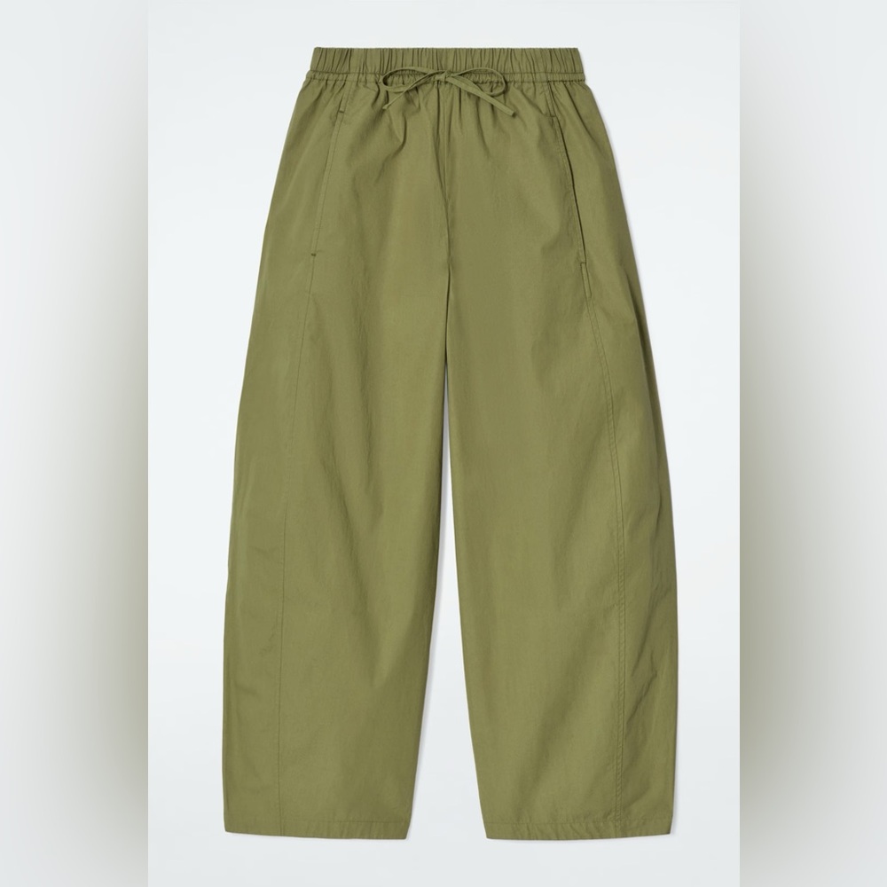 COS Khaki Barrel Leg Relaxed Trousers (Size 2/34).